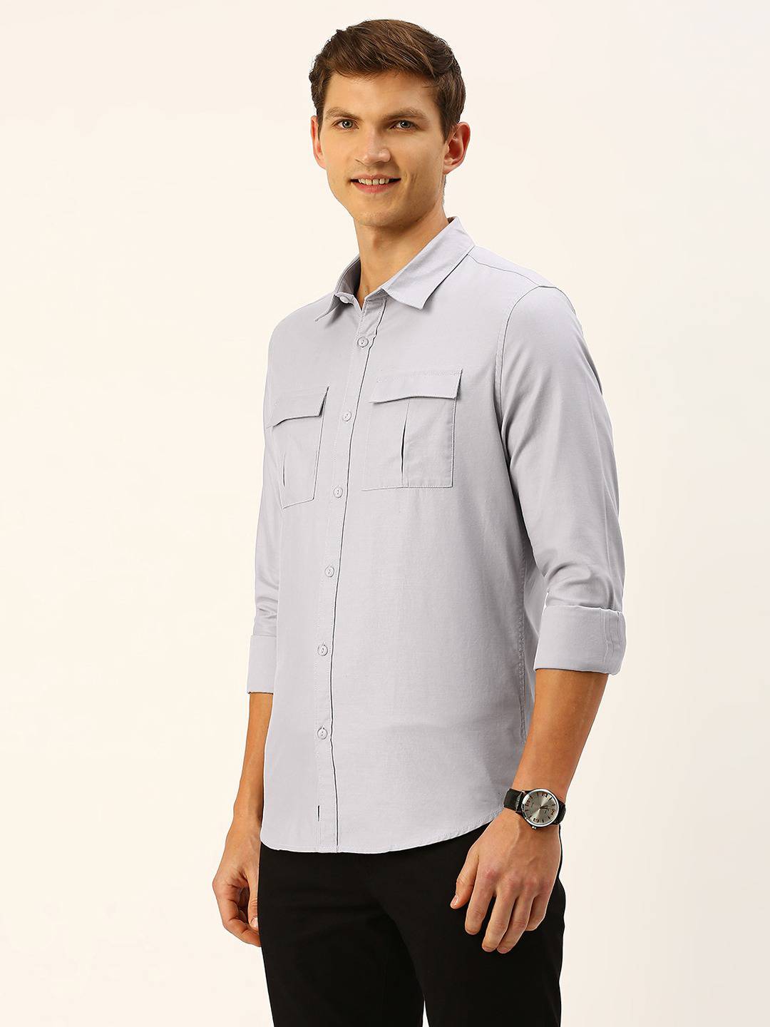 Thomas Scott Men Cotton Twill Classic Slim Fit Opaque Casual Shirt