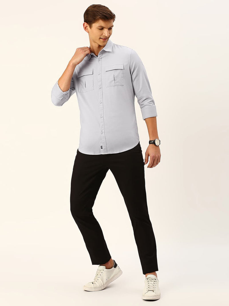 Thomas Scott Men Cotton Twill Classic Slim Fit Opaque Casual Shirt