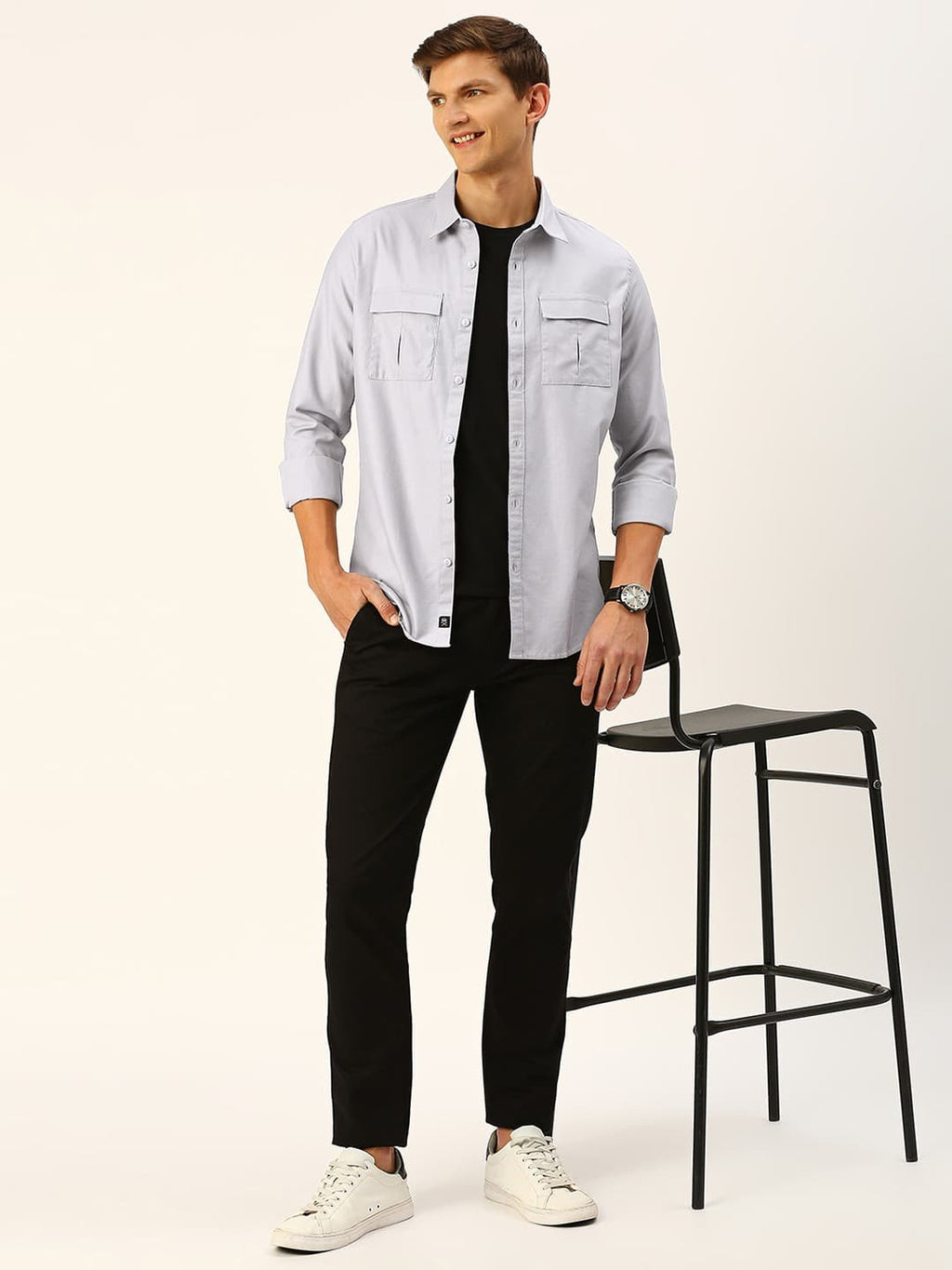 Thomas Scott Men Cotton Twill Classic Slim Fit Opaque Casual Shirt