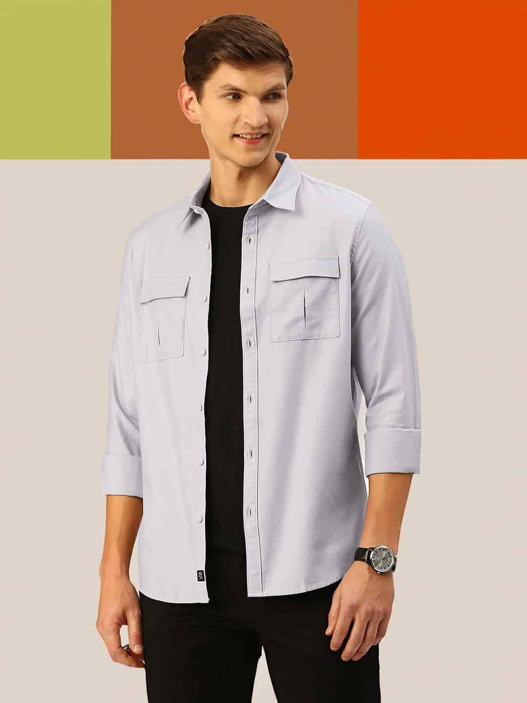 Thomas Scott Men Cotton Twill Classic Slim Fit Opaque Casual Shirt