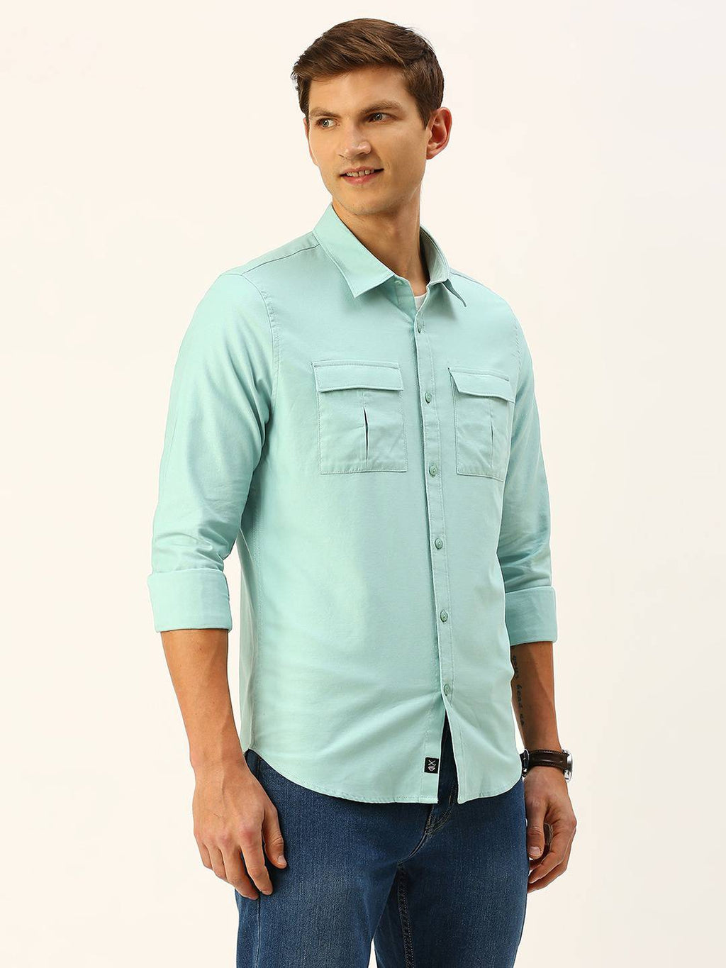 Thomas Scott Men Cotton Twill Classic Slim Fit Opaque Casual Shirt