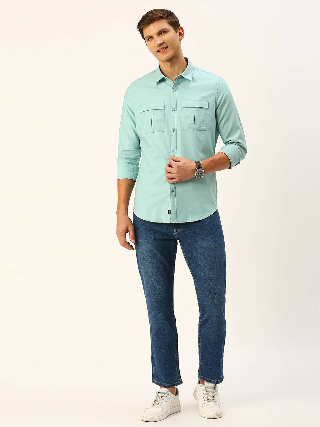 Thomas Scott Men Cotton Twill Classic Slim Fit Opaque Casual Shirt