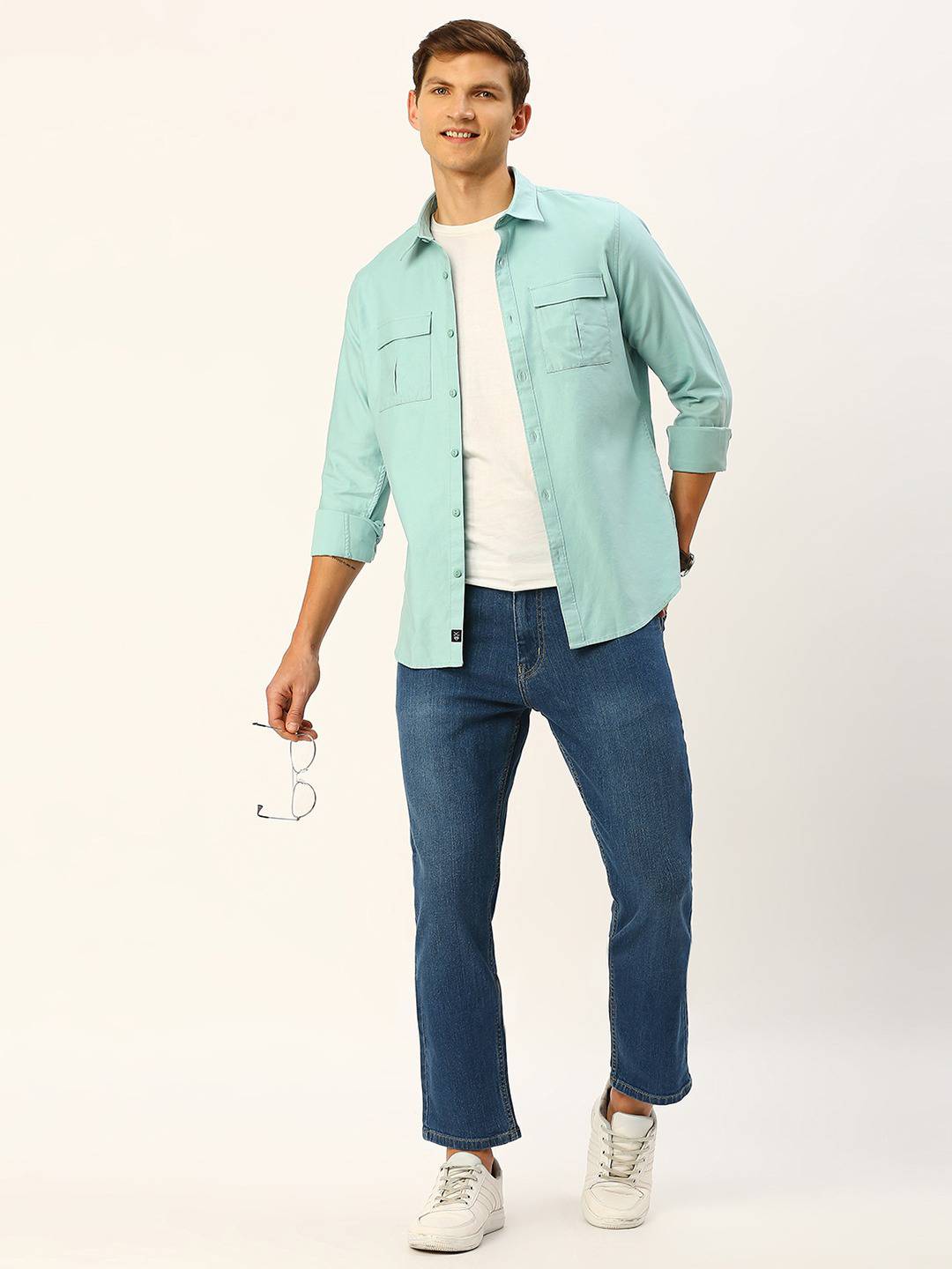 Thomas Scott Men Cotton Twill Classic Slim Fit Opaque Casual Shirt