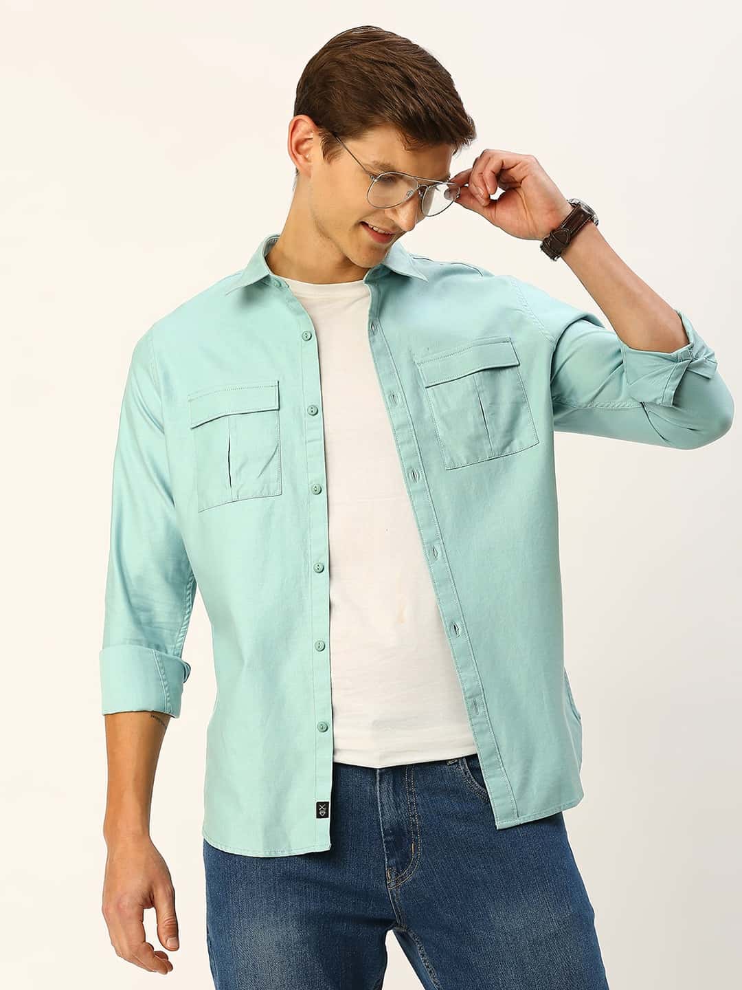 Thomas Scott Men Cotton Twill Classic Slim Fit Opaque Casual Shirt