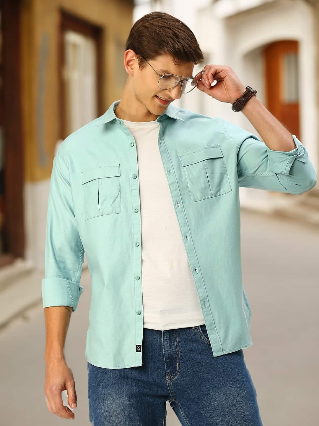 Thomas Scott Men Cotton Twill Classic Slim Fit Opaque Casual Shirt