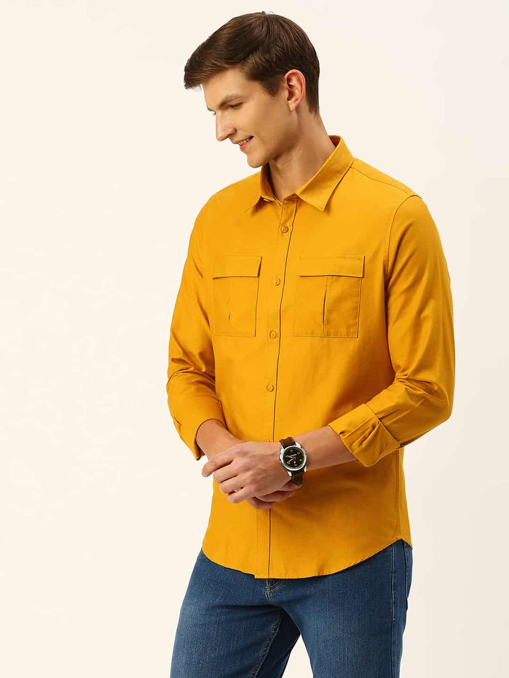 Thomas Scott Men Cotton Twill Classic Slim Fit Opaque Casual Shirt