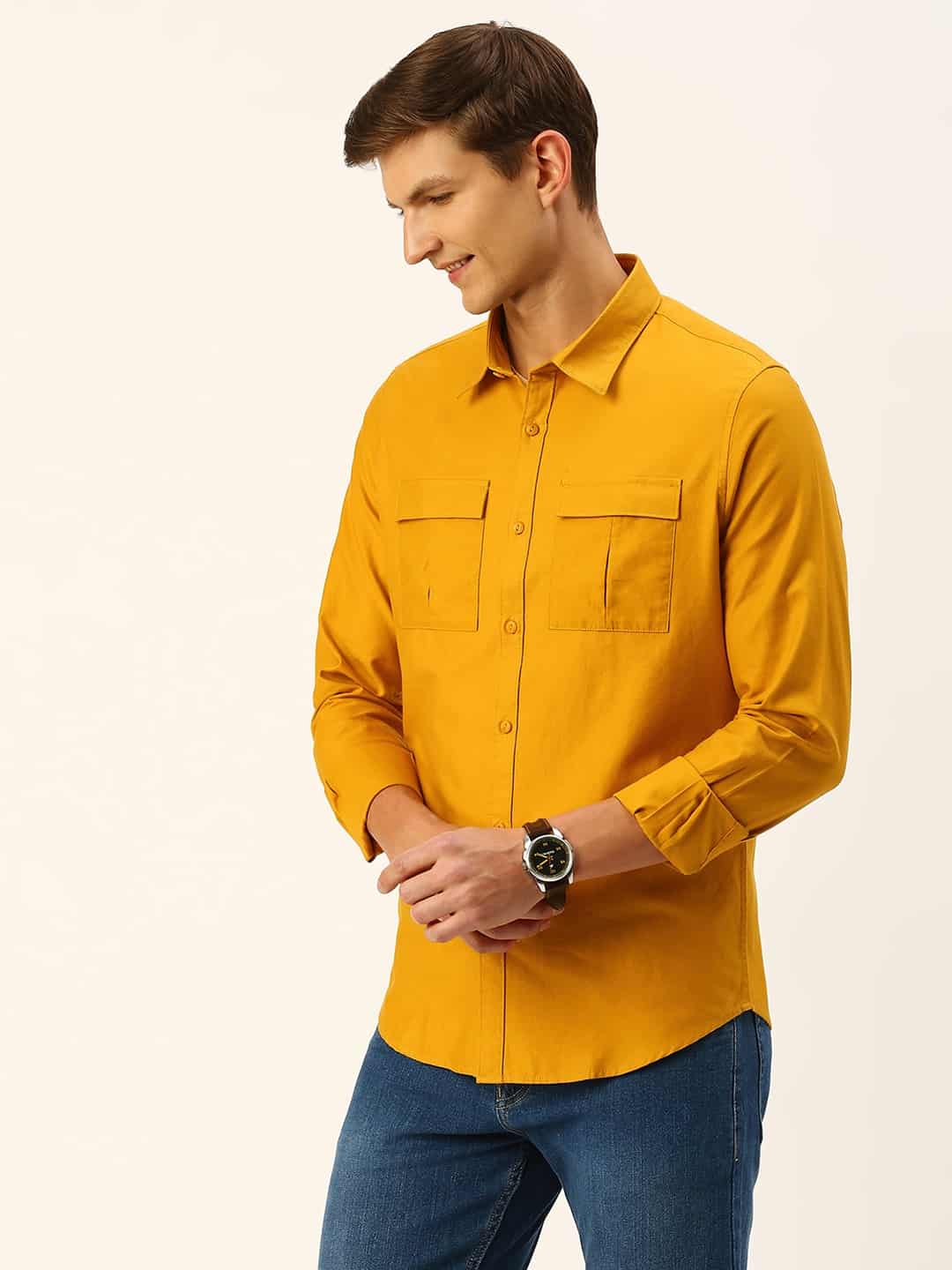 Thomas Scott Men Cotton Twill Classic Slim Fit Opaque Casual Shirt
