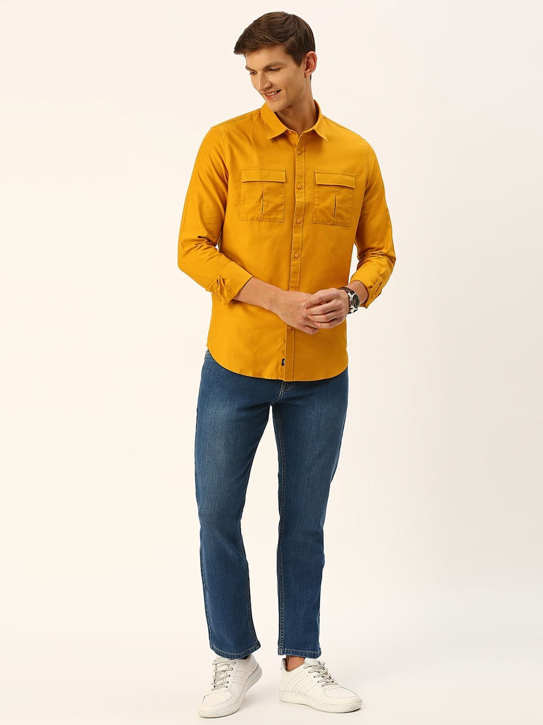 Thomas Scott Men Cotton Twill Classic Slim Fit Opaque Casual Shirt