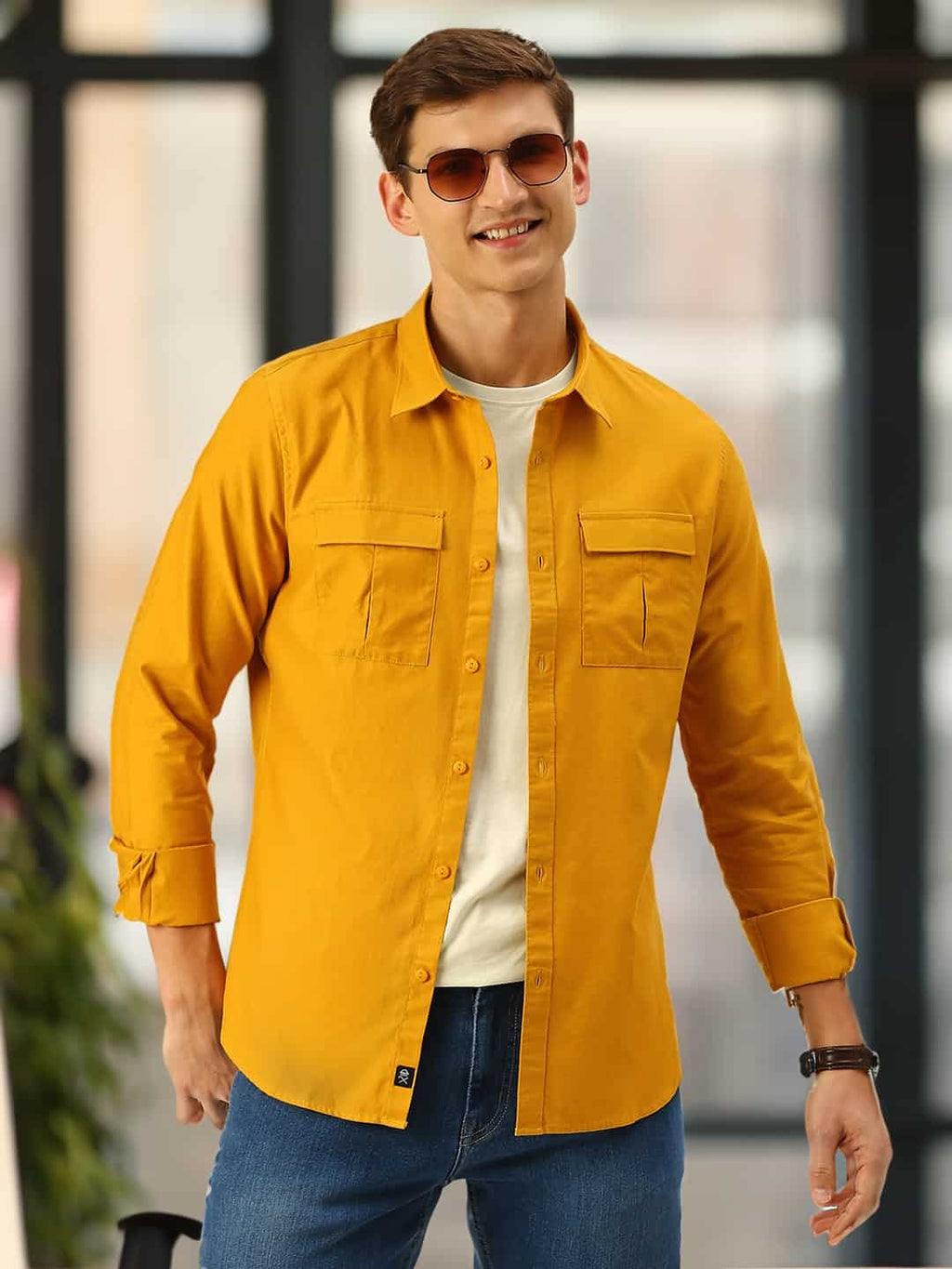 Thomas Scott Men Cotton Twill Classic Slim Fit Opaque Casual Shirt
