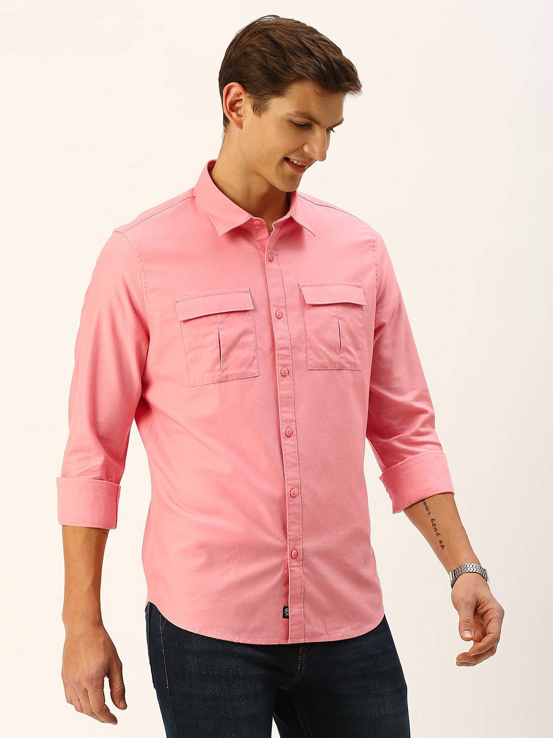 Thomas Scott Men Classic Slim Fit Twill Weave Pure Cotton Casual Shirt