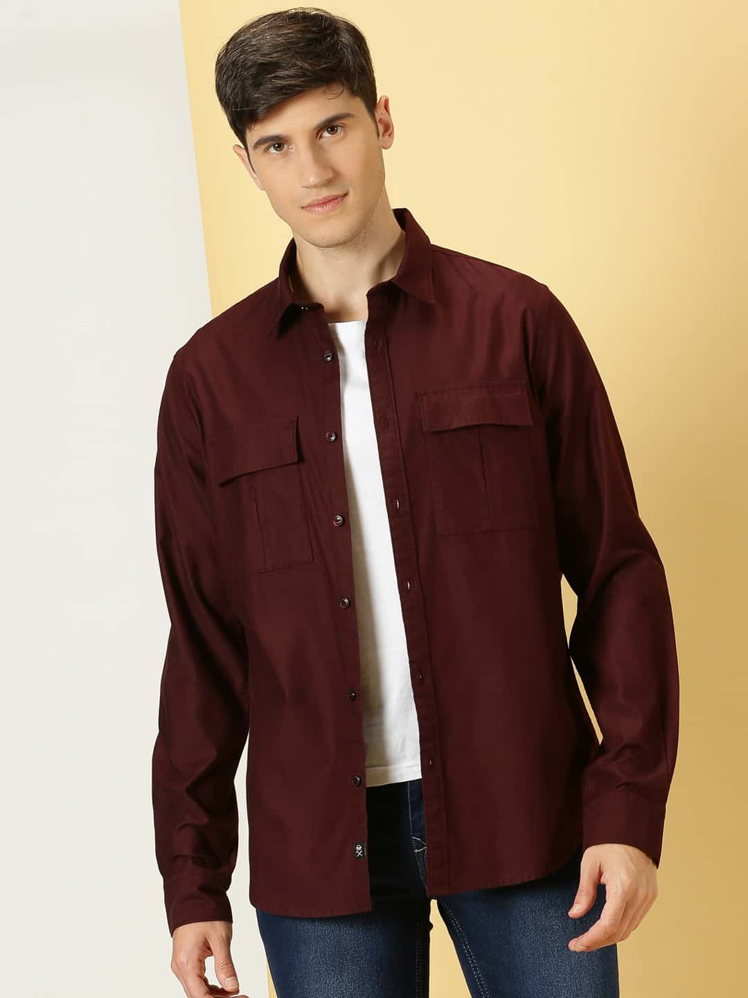 Thomas Scott Men Classic spread collar Long Sleeves Slim Fit Casual Cotton Shirt