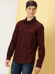 Wine Classic spread collar Long Sleeves Slim Fit Casual Cotton Shirt For Men