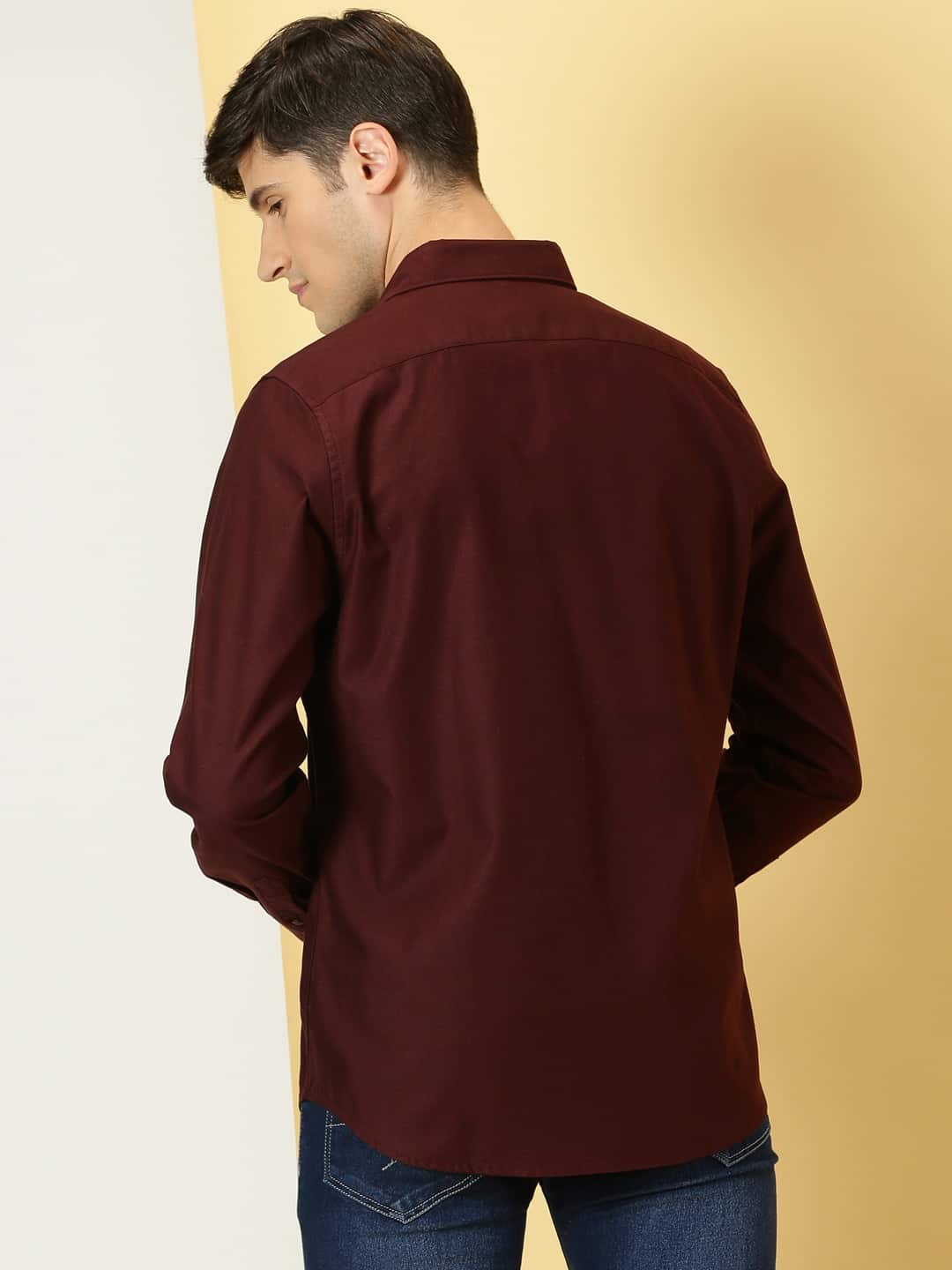 Thomas Scott Men Classic spread collar Long Sleeves Slim Fit Casual Cotton Shirt