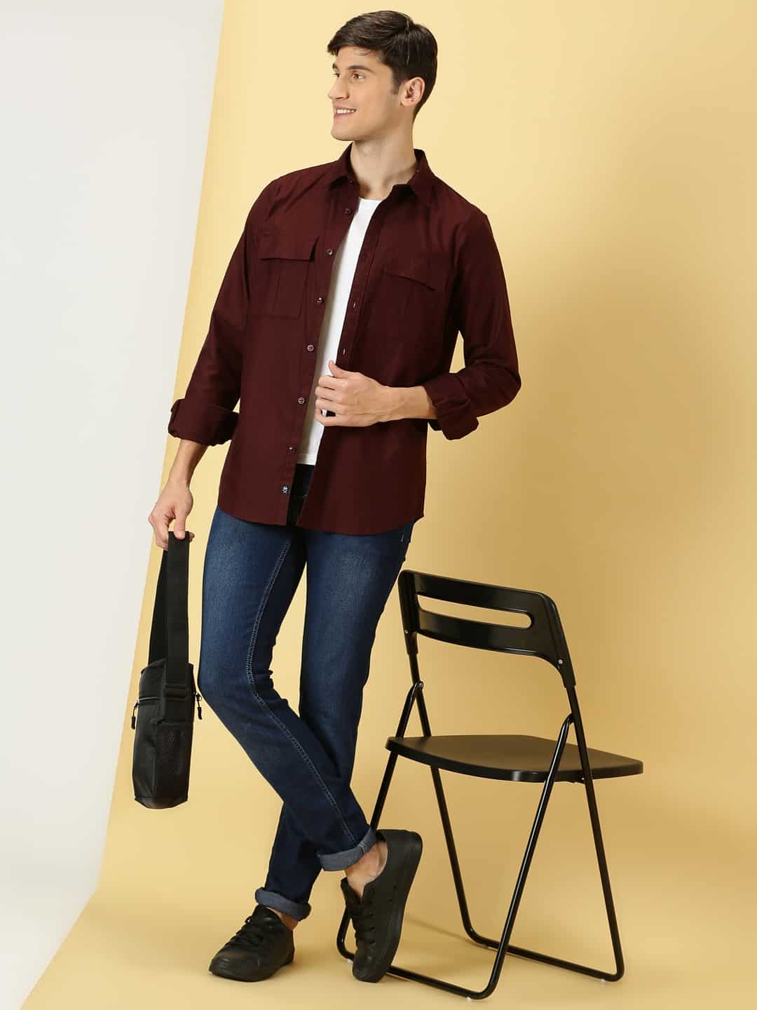 Thomas Scott Men Classic spread collar Long Sleeves Slim Fit Casual Cotton Shirt
