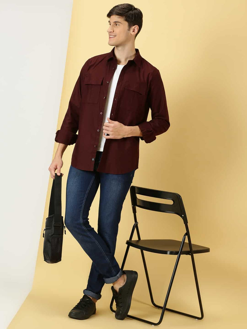 Thomas Scott Men Classic spread collar Long Sleeves Slim Fit Casual Cotton Shirt