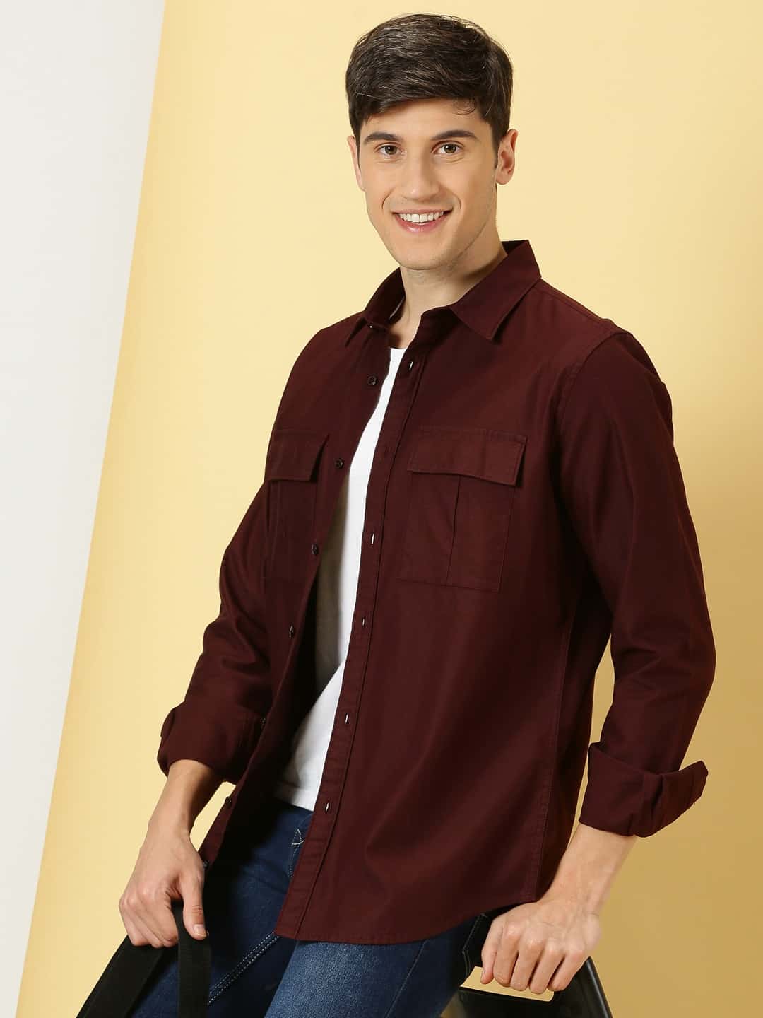 Thomas Scott Men Classic spread collar Long Sleeves Slim Fit Casual Cotton Shirt