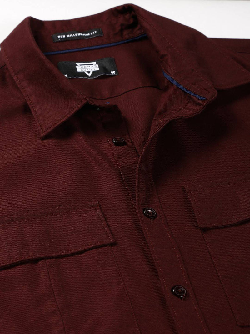 Thomas Scott Men Classic spread collar Long Sleeves Slim Fit Casual Cotton Shirt