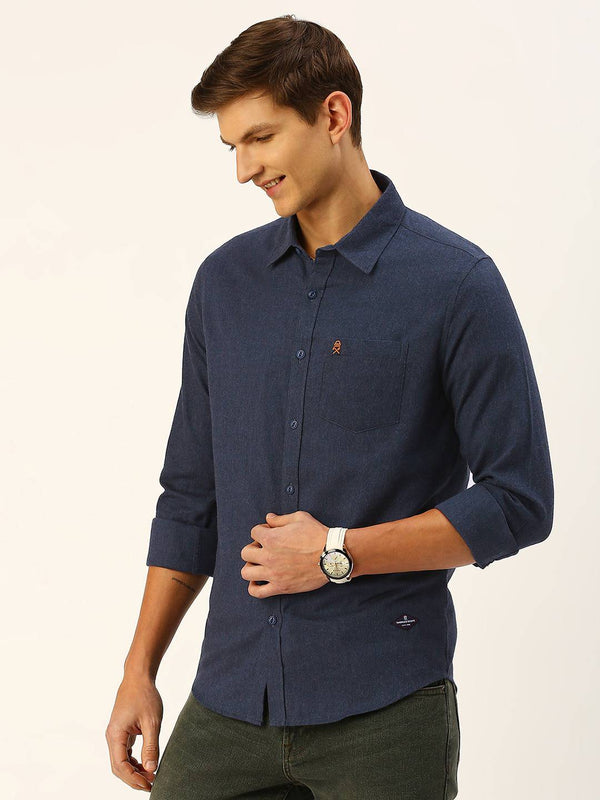 Blue Classic Slim Fit Flannel Casual Shirt For Men