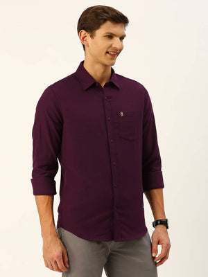 Wine Classic Slim Fit Flannel Casual Shirt For Men