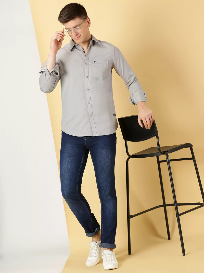 Thomas Scott Men Standard Spread Collar Long Sleeves Cotton Slim Fit Casual Shirt