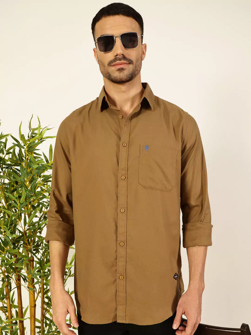 Thomas Scott Men Premium Spread Collar Solid Cotton Slim Fit Casual Shirt