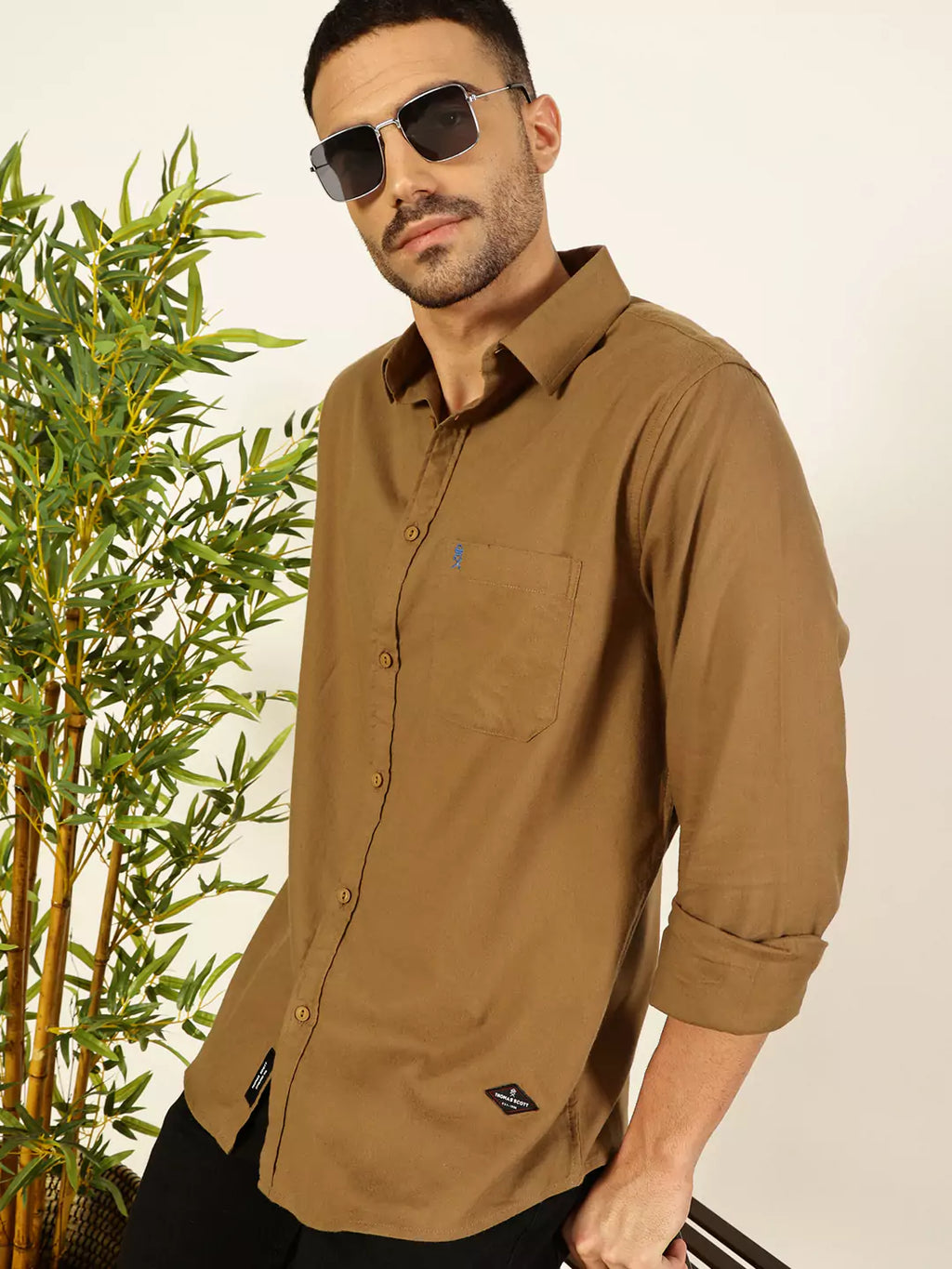 Thomas Scott Men Premium Spread Collar Solid Cotton Slim Fit Casual Shirt