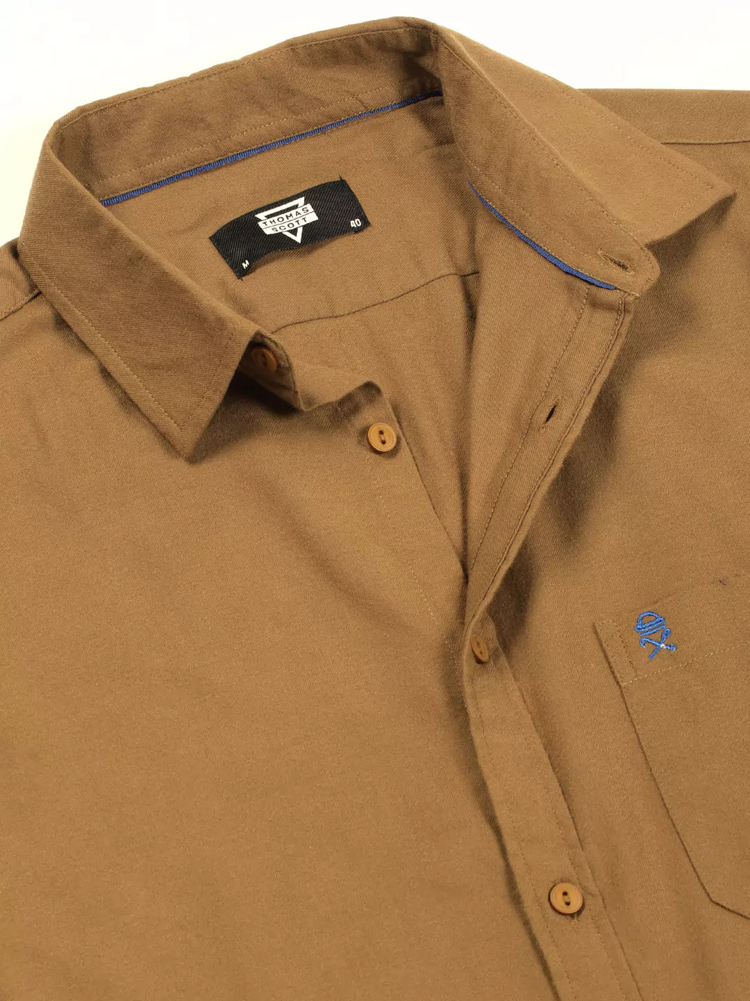 Thomas Scott Men Premium Spread Collar Solid Cotton Slim Fit Casual Shirt