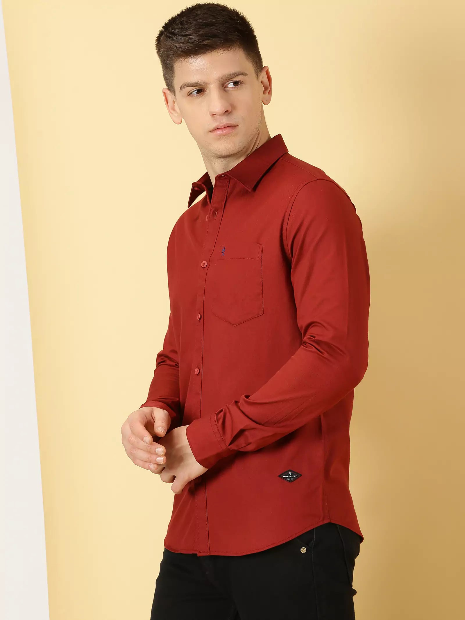 Thomas Scott Men Standard Slim Fit Flannel Weave Pure Cotton Casual Shirt