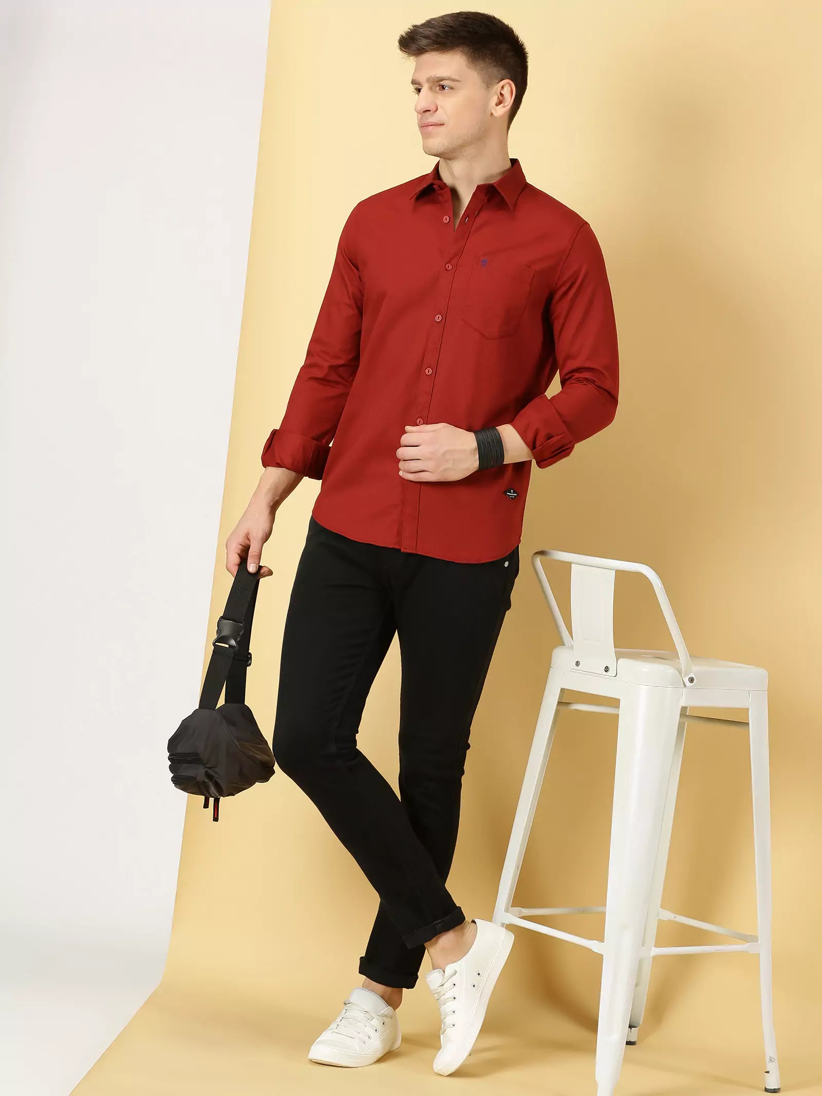 Thomas Scott Men Standard Slim Fit Flannel Weave Pure Cotton Casual Shirt