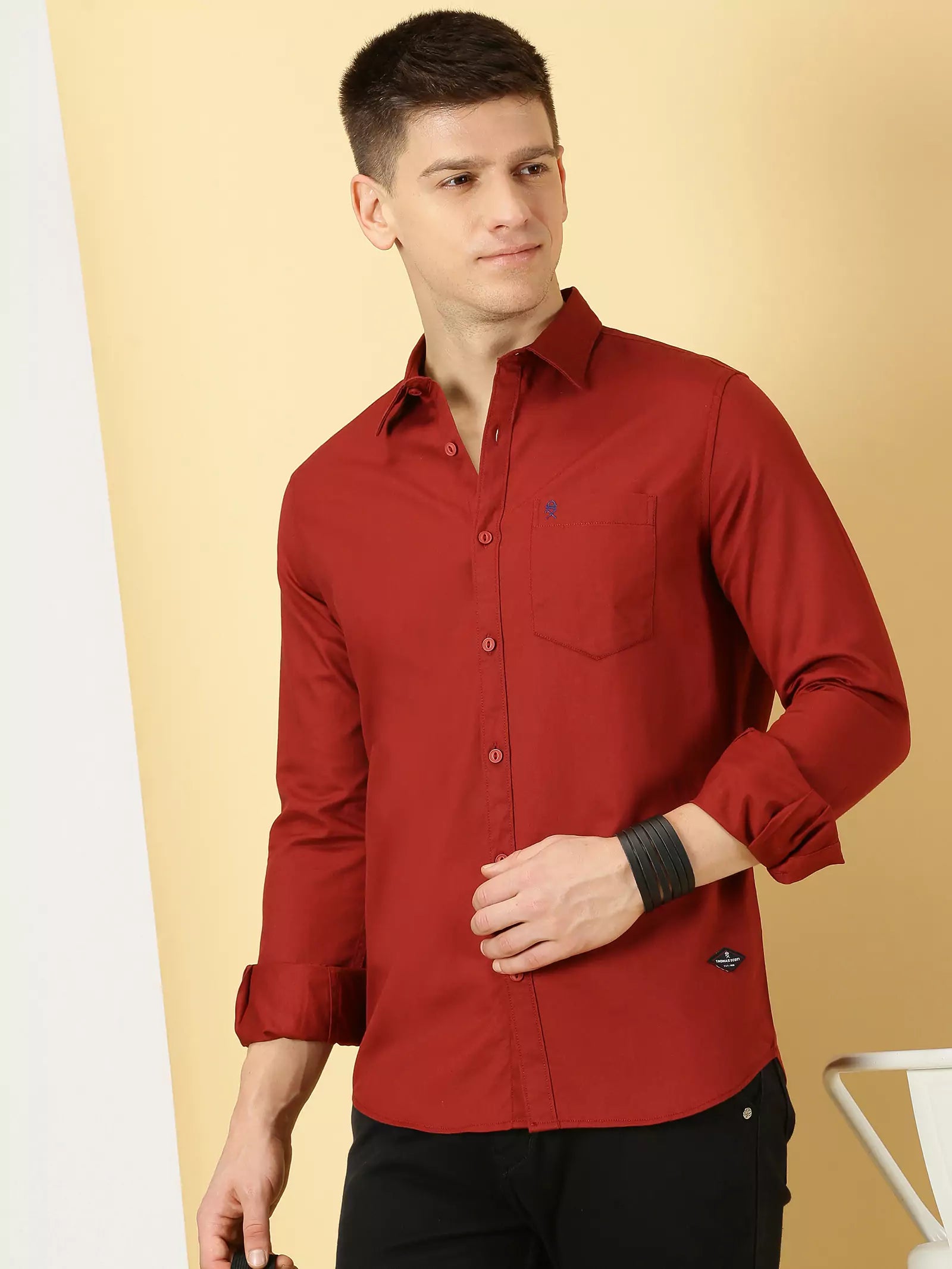 Thomas Scott Men Standard Slim Fit Flannel Weave Pure Cotton Casual Shirt