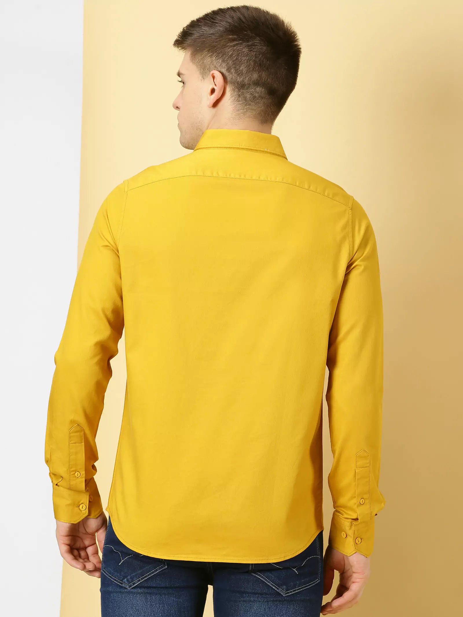 Men Mustard Solid Cotton Shirt