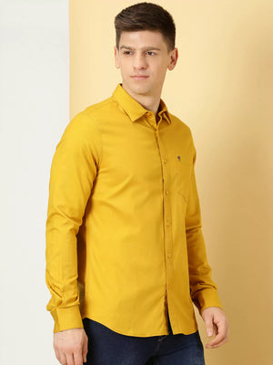 Men Mustard Solid Cotton Shirt