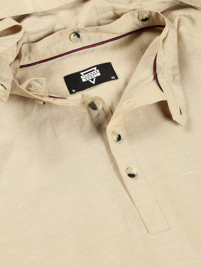 Thomas Scott Men Cotton-Linen Hooded Slim Fit Shirt