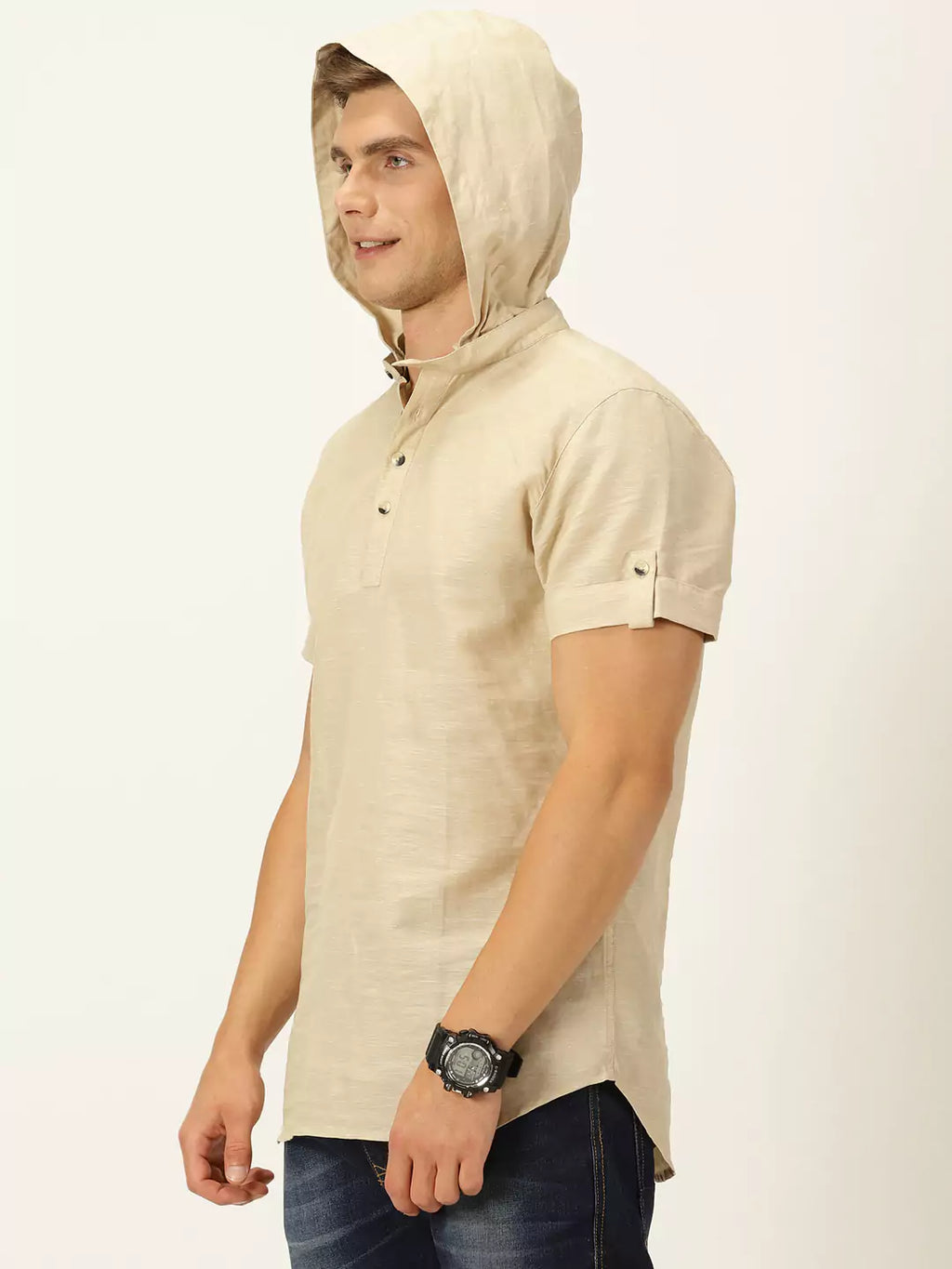 Thomas Scott Men Cotton-Linen Hooded Slim Fit Shirt