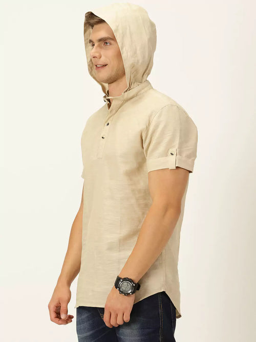Thomas Scott Men Cotton-Linen Hooded Slim Fit Shirt