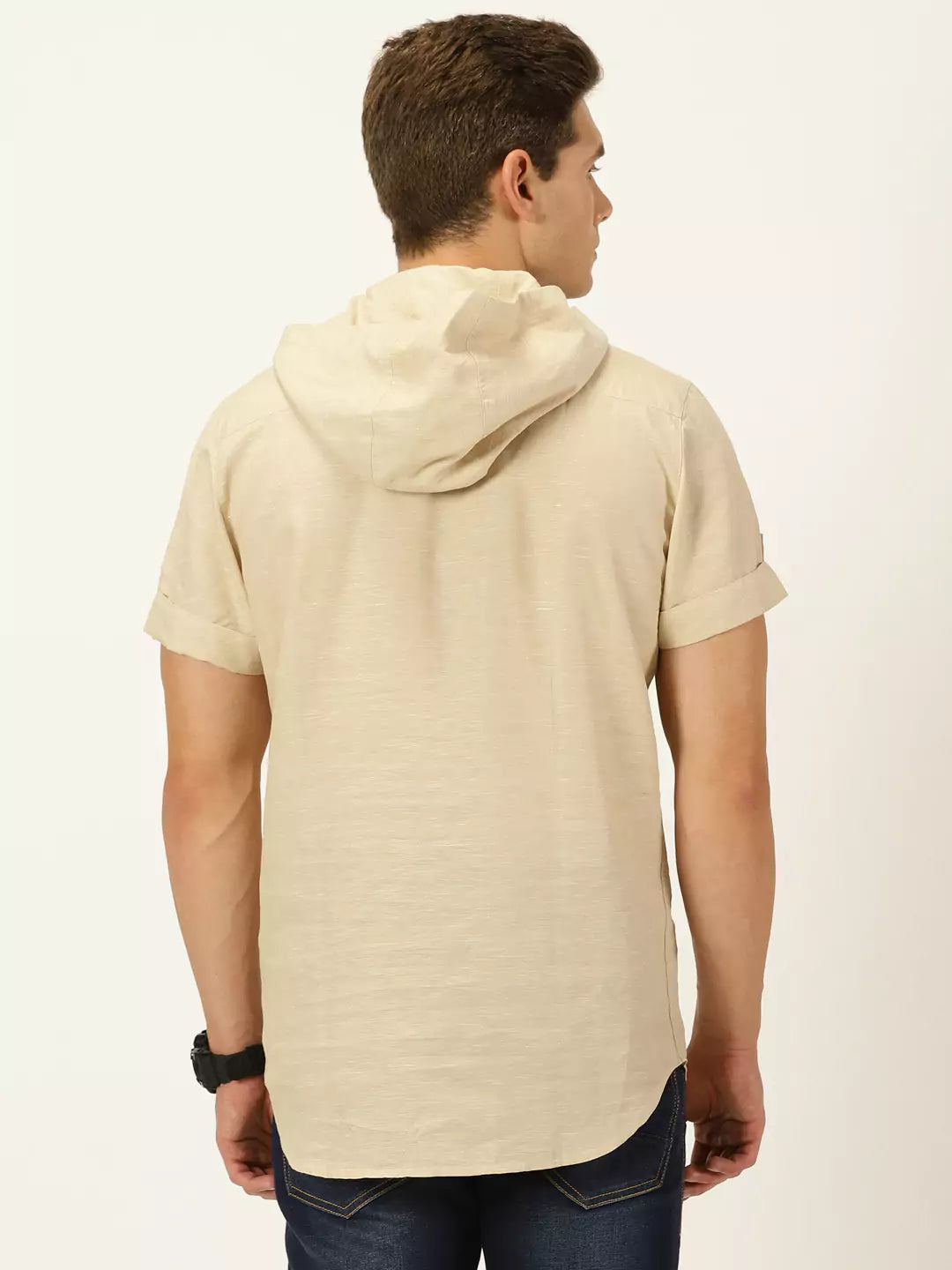 Thomas Scott Men Cotton-Linen Hooded Slim Fit Shirt