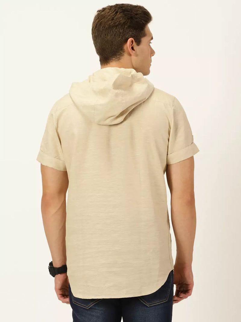 Thomas Scott Men Cotton-Linen Hooded Slim Fit Shirt