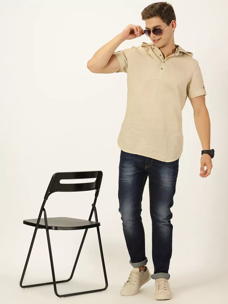 Thomas Scott Men Cotton-Linen Hooded Slim Fit Shirt