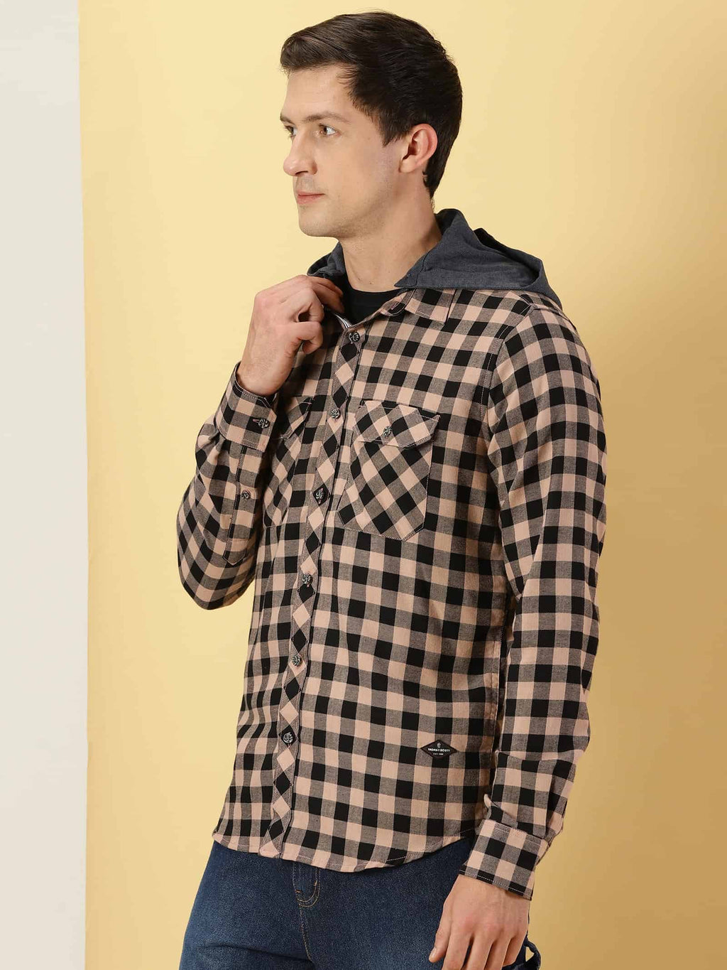 Thomas Scott Men Smart Slim Fit Gingham Checked Flannel Casual Shirt