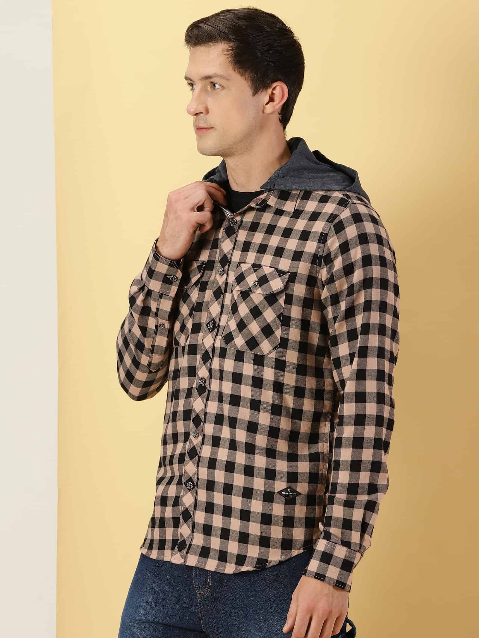 Thomas Scott Men Smart Slim Fit Gingham Checked Flannel Casual Shirt
