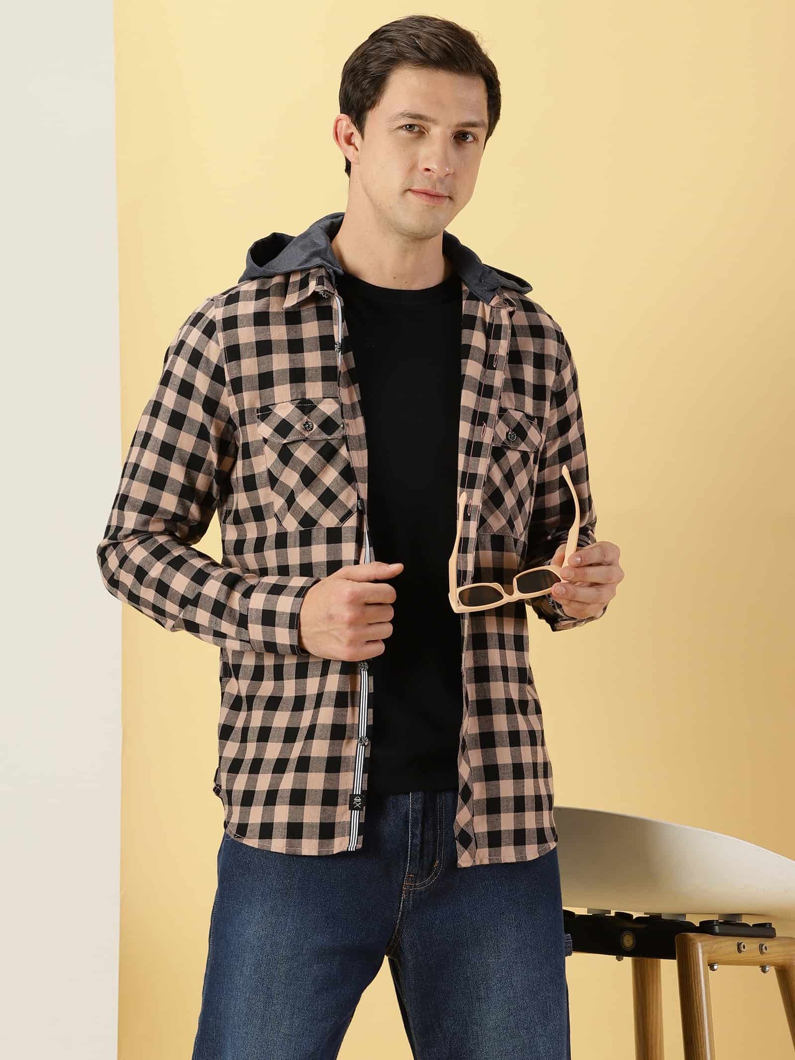 Thomas Scott Men Smart Slim Fit Gingham Checked Flannel Casual Shirt