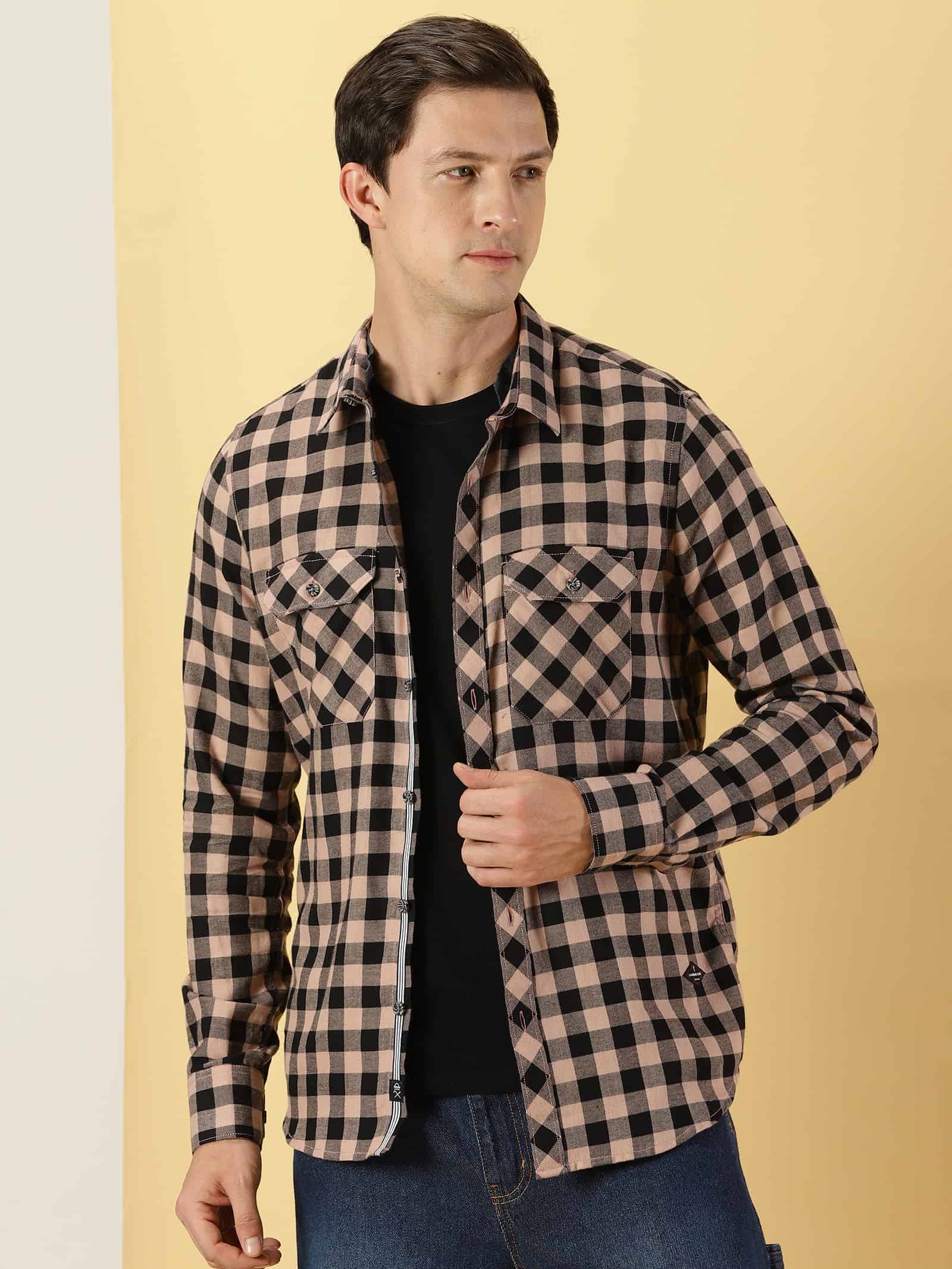 Thomas Scott Men Smart Slim Fit Gingham Checked Flannel Casual Shirt