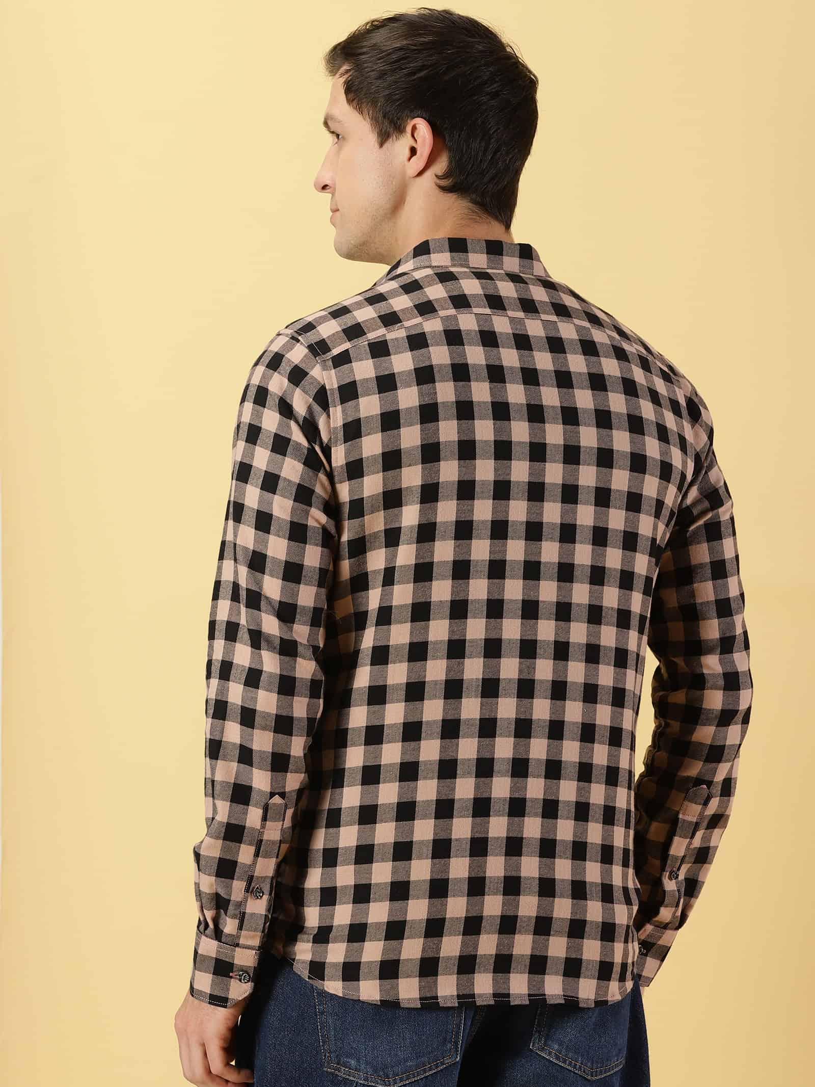 Thomas Scott Men Smart Slim Fit Gingham Checked Flannel Casual Shirt