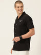 Black Classic Slim Fit Cuban Collar Casual Shirt For Men