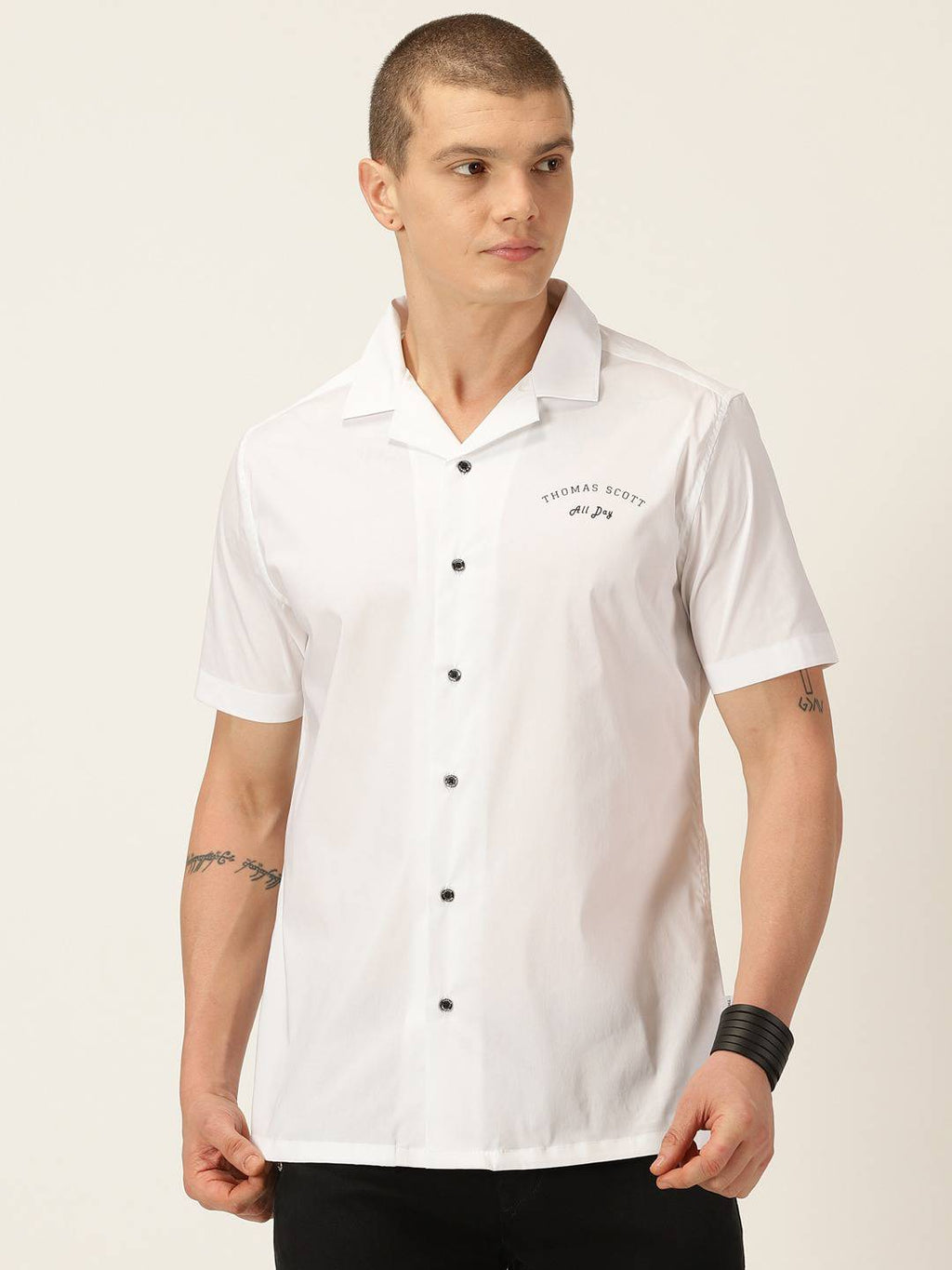 Thomas Scott Men Classic Slim Fit Cuban Collar Cotton Casual Shirt
