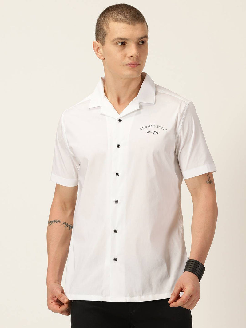 Thomas Scott Men Classic Slim Fit Cuban Collar Cotton Casual Shirt