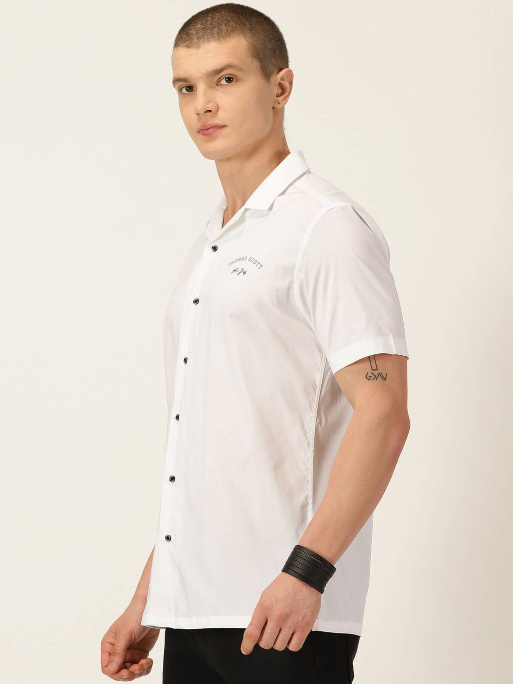Thomas Scott Men Classic Slim Fit Cuban Collar Cotton Casual Shirt