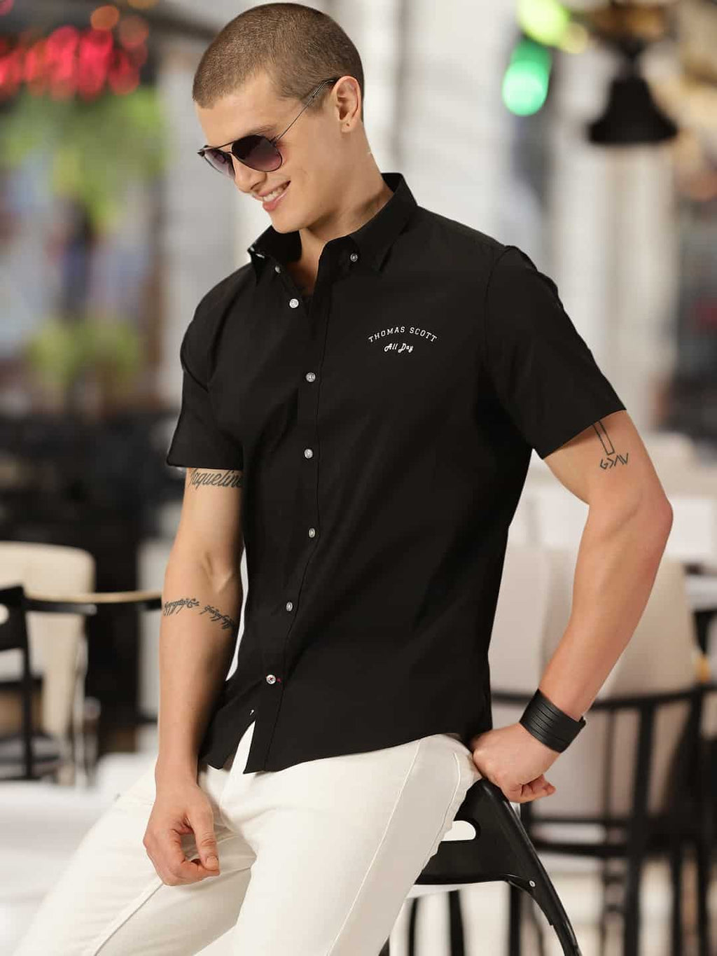 Thomas Scott Men Classic Slim Fit Button-Down Collar Casual Shirt