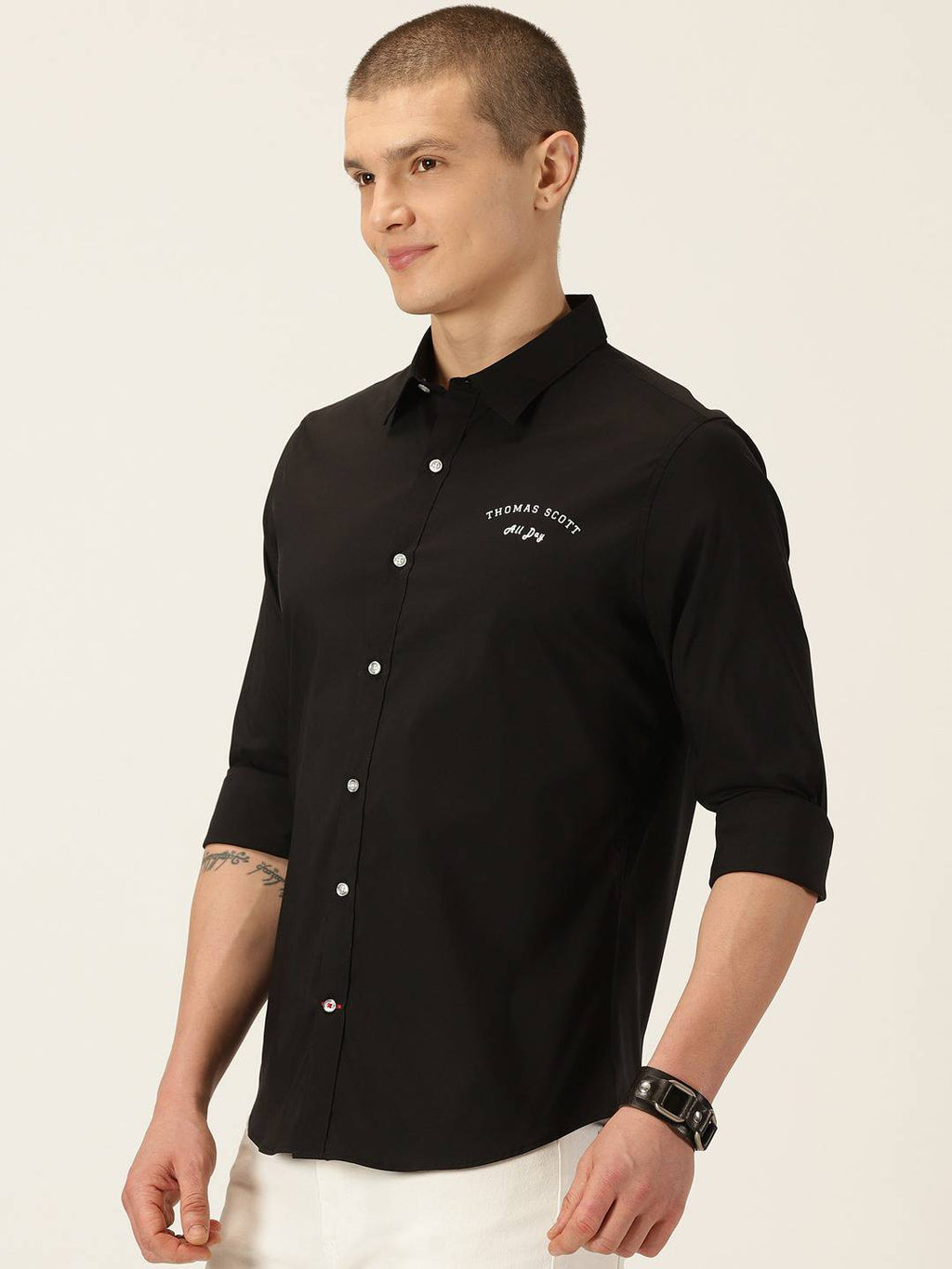 Thomas Scott Men Classic Slim Fit Spread Collar Long Sleeve Casual Shirt