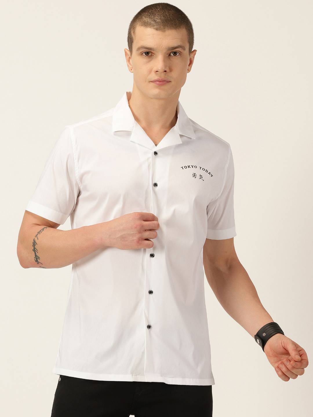 Thomas Scott Men Classic Slim Fit Cuban Collar Cotton Casual Shirt